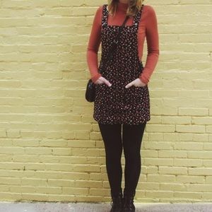 Corduroy floral print overall jumper dress